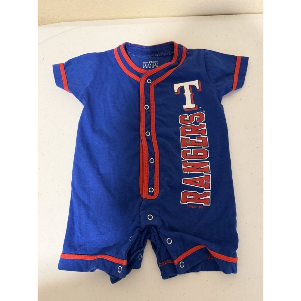 Texas Rangers MLB Baby Romper 0-3M Blue Red Baseball Genuine Merchandise